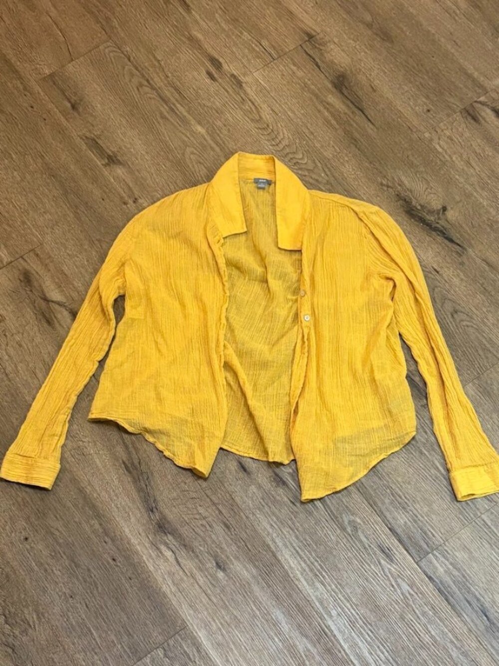 Aerie Gauze Button Down Shirt Small Mustard Yellow Crinkle Boho Top